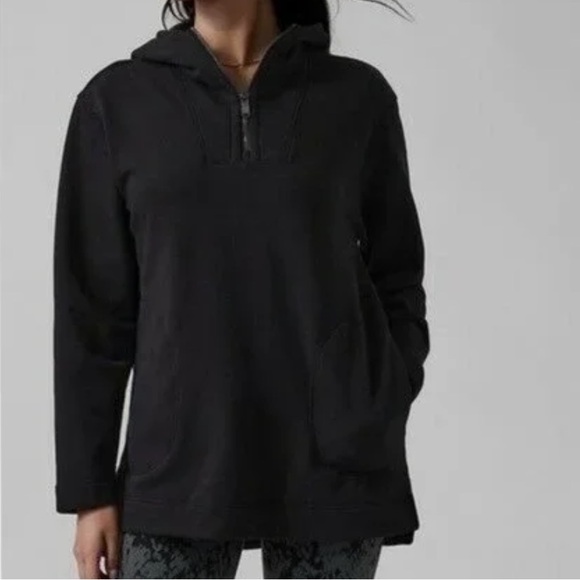 Athleta Tops - Athleta Black Retroplush Tunic Hoodie